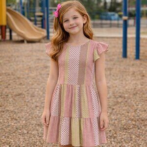 Girls Boho Cottagecore Quilt Pattern Country Western Cowgirl Dress Size 10